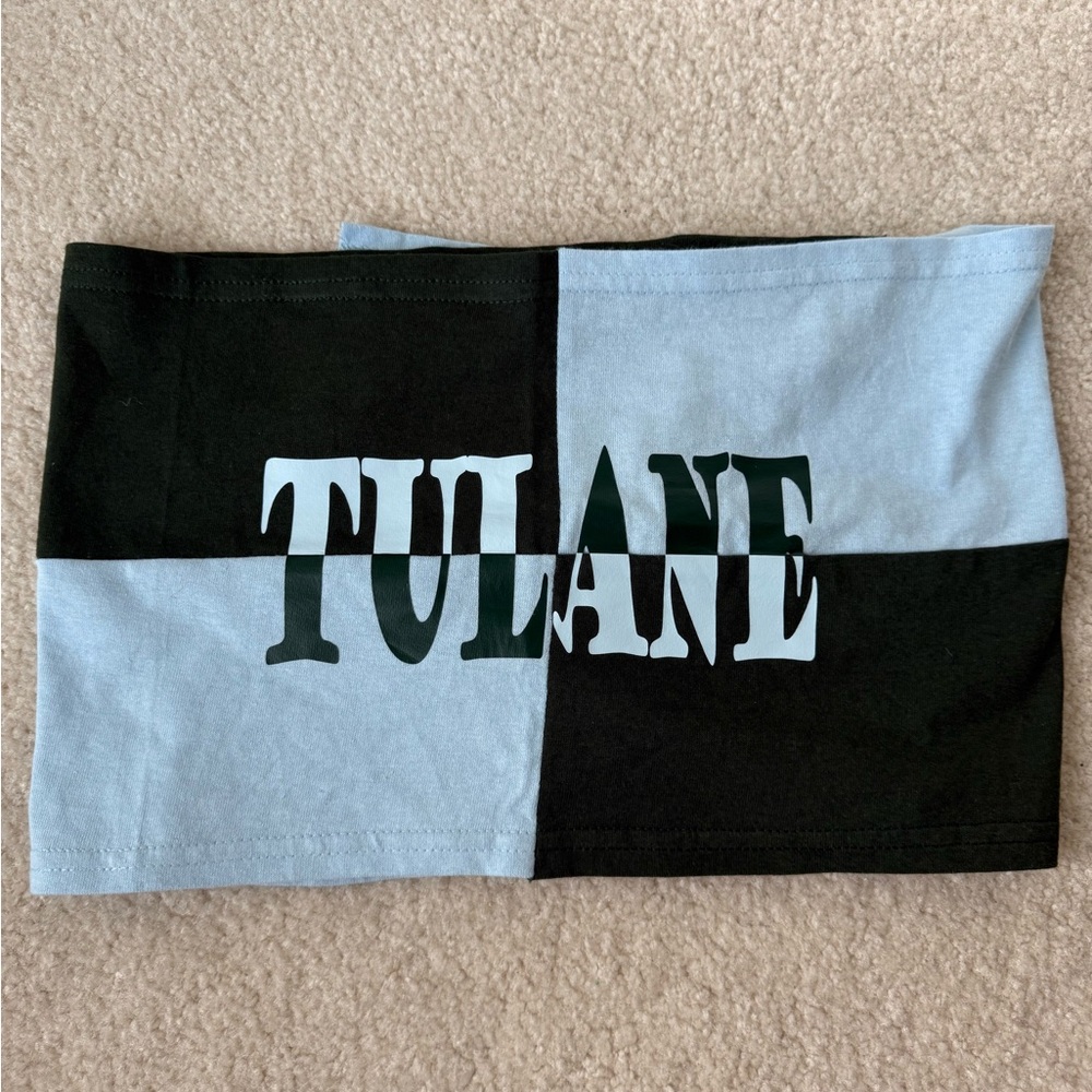 Tulane Blue and Green split cotton tee Tube Top.